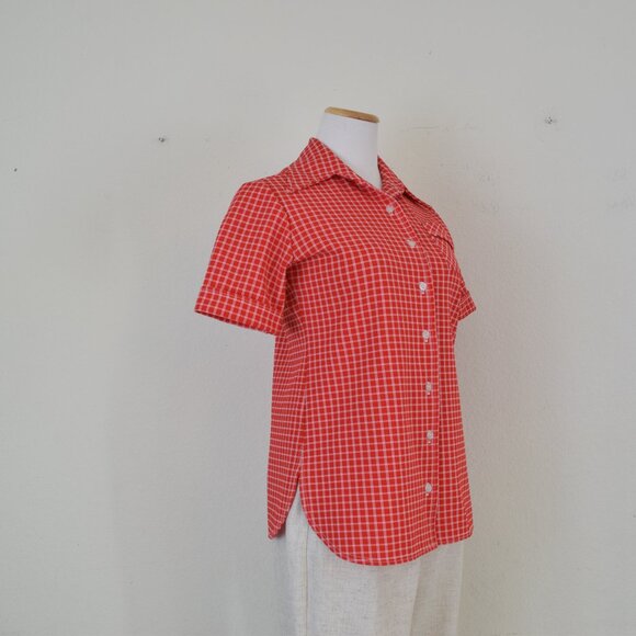 Vintage 70s Polyester Red and White Plaid Top - Picture 4 of 9